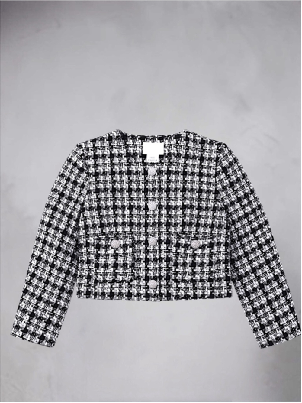 H&M Black & White Plaid Bouclé Jacket – Size M | Silver Button Detail - Picture 8 of 10